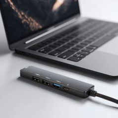   Multifunkciós USB Hub - HDMI + Type-C 3.0 - 3xUSB-A, 1xType-C - 5 Gbps, 100 W - fekete