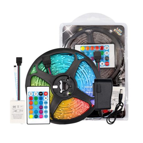 5méteres RGB led szalag táppal és távírányitóval
