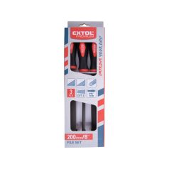   EXTOL PREMIUM fémreszelő klt., 3 db (lapos, félkerek, kerek), 200mm, T12 acél, vágat 2, finom, TPR gumis műanyag nyél