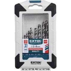   EXTOL INDUSTRIAL fémcsigafúró klt., 13db, HSS-G 9341/M2, 2-8 mm, acélra, normál befogás, polírozott, műanyag tartóban