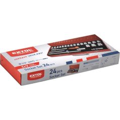   EXTOL PREMIUM dugókulcs klt., CV., racsnis 45fog ; 1/2' 24db, 10-32mm, fém doboz