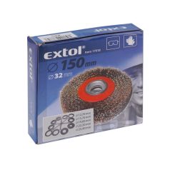   EXTOL CRAFT drótcsiszoló körkefe kettős köszörűre, 150mm, 32mm átm, műa. adapterek, hullámos szálú, rezezett acél