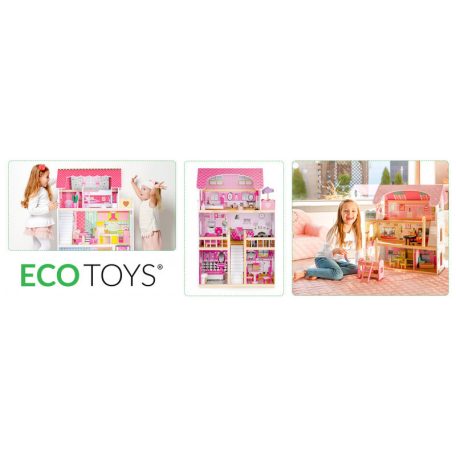 Fa babaház LED bútorral - ECOTOYS - gyerekeknek és felnőtteknek - világító bútor - kreatív játék