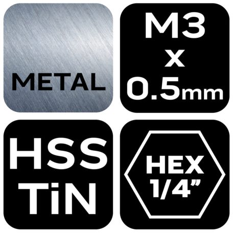 NEO TOOLS Gépi menetfúró, 2az1ben előfúró éllel, HSS-Titán, M3X0,5mm, hatszög szárral 08-949