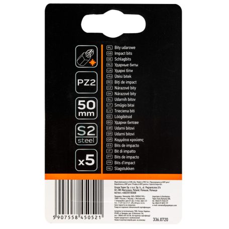 NEO TOOLS Torziós ütvecsavarozó bitek S2, 50mm, PZ2, 5db 09-579