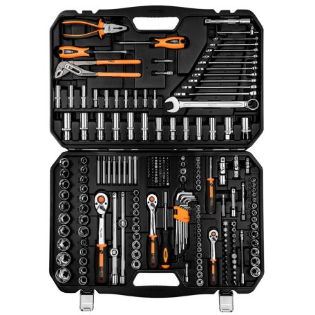 NEO TOOLS Dugókulcskészlet + szerszámkészlet 1/4", 3/8", 1/2", 233db 25 év garanciával 10-078