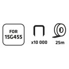 VERTO Növénykötöző szalag + kapocs készlet 25m szalag + 10000 kapocs, 15G455-höz 15G456