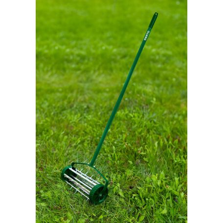 VERTO Fűszellőztető, gyepszellőztető, kézi, 27 tüske, 15 cm dobátmérő 15G539