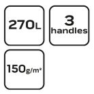 VERTO Kerti hulladék és levélgyűjtő zsák 270 L, 150 g/m2, PP, párnázott peremmel, 3 fogantyúval, 67 x 76cm 15G541