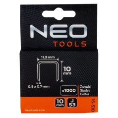 NEO TOOLS Tűzőkapocs 10mm, J típus, 1000db 16-510