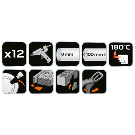 NEO TOOLS Ragasztópatron, 8x50mm, 12db, 31g, átlátszó fehér 17-180