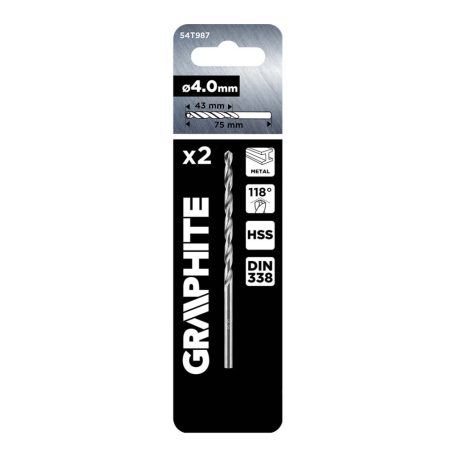GRAPHITE Csigafúró, HSS DIN 338, 4mm, 2db/cs 54T987