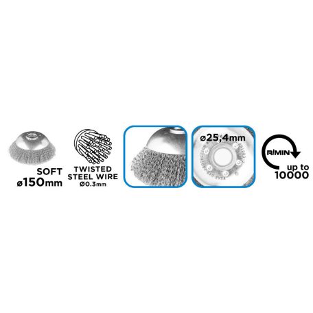 GRAPHITE Drótkorong, fazékkefe hullámos 150 x 25, 4mm benzines kaszákhoz 55H102