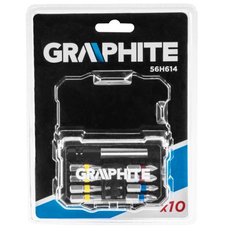 GRAPHITE Csavarhúzó bitkészlet, 10 részes, bitek 25mm - 8db, mágneses bittartó 1db., univerzális doboz 1db 56H614