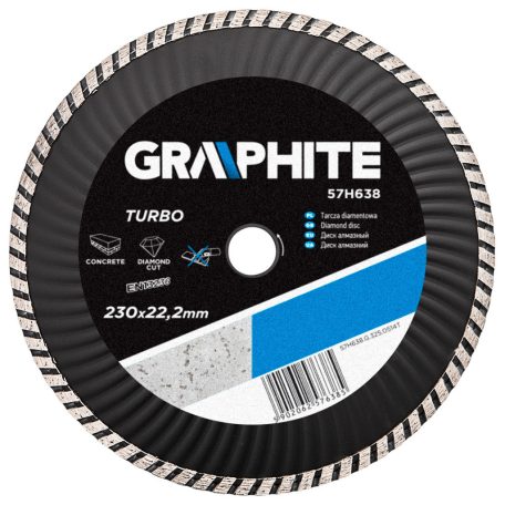 GRAPHITE Gyémánt vágókorong 230mm TURBO HŰTŐBORDÁS 57H638