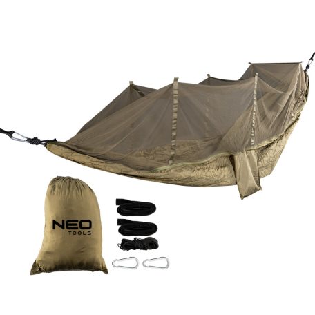 NEO TOOLS Függőágy szúnyoghálóval 330x140cm, 210T nylon, maxterhelhetőség 200kg, sötétzöld 63-123