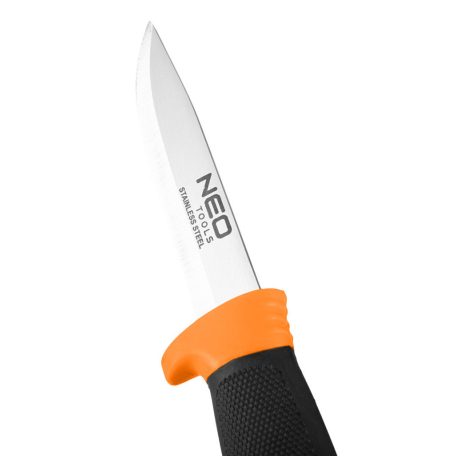NEO TOOLS Univerzális kés, rozsdamentes penge, 2k nyél, műanyag tok 63-175