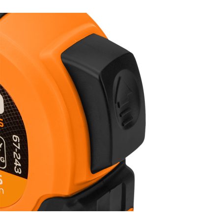 NEO TOOLS Mérőszalag, 5m/25mm, erősített rugós, acél, fekete szalag fehér nagyított skálával, mágneses, autostop+rögzítő 67-243