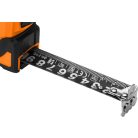 NEO TOOLS Mérőszalag, 7,5m/25mm, erősített rugós, acél, fekete szalag fehér nagyított skálával, mágneses, autostop+rögzítő 67-244