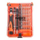 NEO TOOLS Műszerész, precíziós csavarhúzókészlet, bitekkel, nyéllel és hosszabbító szárakkal, 45db-os 06-111-1