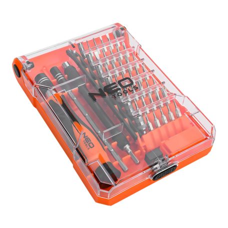 NEO TOOLS Műszerész, precíziós csavarhúzókészlet, bitekkel, nyéllel és hosszabbító szárakkal, 45db-os 06-111-1