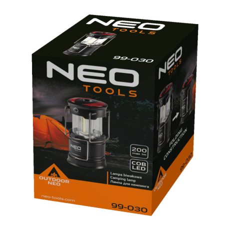 NEO TOOLS Kempinglámpa, 3 funkciós, összecsukható, 200lum, elemes 3xAA, COB LED, 3W 99-030