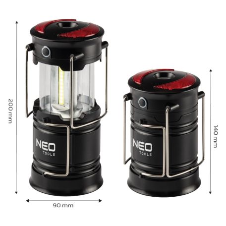 NEO TOOLS Kempinglámpa, 3 funkciós, összecsukható, 200lum, elemes 3xAA, COB LED, 3W 99-030