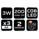 NEO TOOLS Kempinglámpa, 3 funkciós, összecsukható, 200lum, elemes 3xAA, COB LED, 3W 99-030