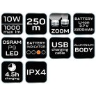 NEO TOOLS Zseblámpa tölthető, USB, 1000lum, OSRAM P9 LED, 10W 99-035