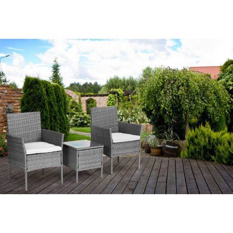 Rattan hatású kerti bútor szett – asztal és székek, szürke, MultiGarden