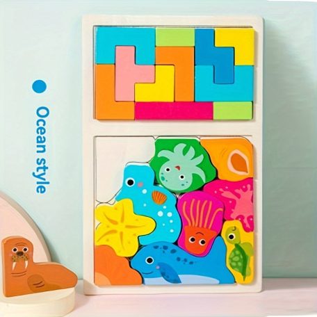 Színes 3D Fa Puzzle - Fejlesztő Játék Gyerekeknek, Fejleszti az Intelligenciát és Kreativitást