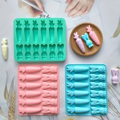   12-üreges szilikon nyúl és répa alakú forma cukorkához, csokoládéhoz és tortához