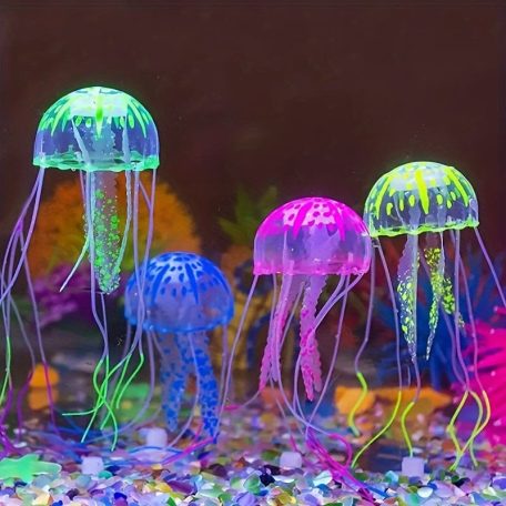 Medúza akvárium dekoráció, fluoreszkáló világító szilikon medúza dekoráció