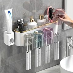   Könnyen felszerelhető falra szerelhető fogkefetartó gargarizáló pohárral