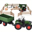 Zöld traktor és pótkocsi játékkészlet farmer kocsival