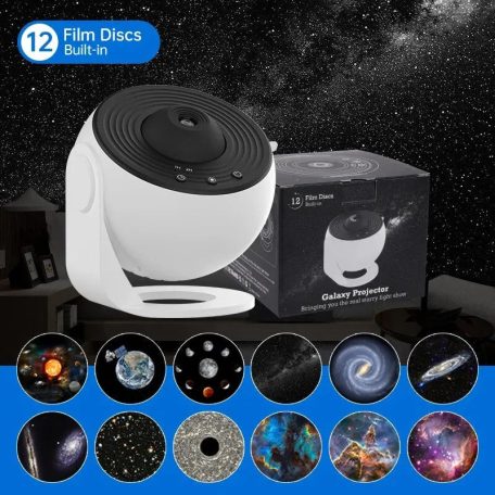 Galaxy projektor éjszakai fény - 13 cserélhető filmes koronggal