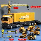 Jumbo ötvözet konténer teherautó készlet többfunkciós daruval - Sárga, kézi működtetés, tartós műanyag építőjáték fiúknak, ideális karácsonyi ajándék