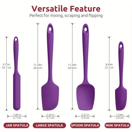 4 db-os szilikon spatulaszett, hőálló 600°F-ig, tartós gumi konyhai eszközök tapadásmentes edényekhez, varrat nélküli kialakítás, piros, 4 méret Szilikon kaparó piros 4 darabos készlet