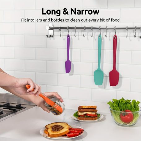 4 db-os szilikon spatulaszett, hőálló 600°F-ig, tartós gumi konyhai eszközök tapadásmentes edényekhez, varrat nélküli kialakítás, piros, 4 méret Szilikon kaparó piros 4 darabos készlet