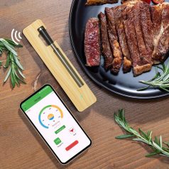   Intelligens vezeték nélküli hús hőmérő vezeték nélküli kapcsolattal - Akár 99,97 méteres hatótávolság, USB-ről tölthető, fém szonda BBQ-hez és sütőhöz Műanyag