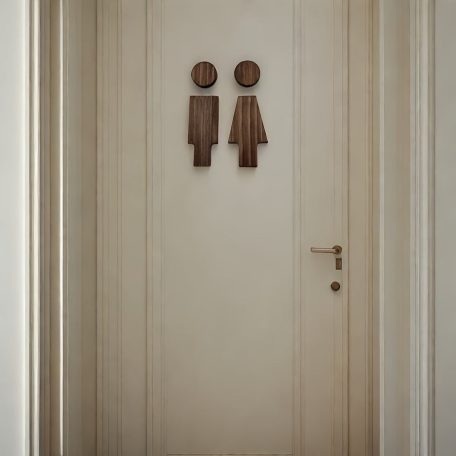 Északi Fa Fürdőszoba Tábla, 16.0cm Férfi és Női WC Ajtóra Szerelhető, Öntapadós Könnyű Telepítés, Japán Stílusú WC Dekoráció Otthonra és Irodába Természetes Szín - Tömör Fa
