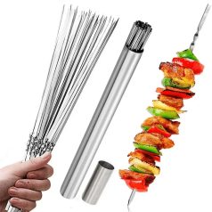   20/30/50db Tartós Rozsdamentes Acél BBQ Nyársak 1 Cső Tárolóval, Újrahasználható és Könnyen Tisztítható Kültéri és Beltéri Grillezési Partikhoz 20 db