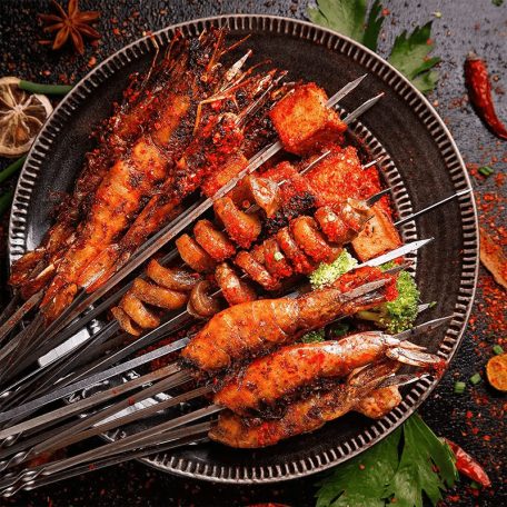 20/30/50db Tartós Rozsdamentes Acél BBQ Nyársak 1 Cső Tárolóval, Újrahasználható és Könnyen Tisztítható Kültéri és Beltéri Grillezési Partikhoz 20 db