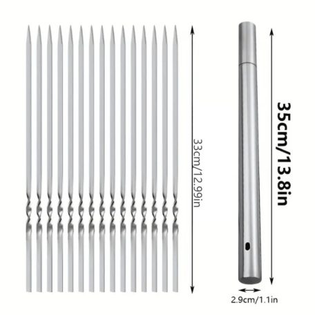 20/30/50db Tartós Rozsdamentes Acél BBQ Nyársak 1 Cső Tárolóval, Újrahasználható és Könnyen Tisztítható Kültéri és Beltéri Grillezési Partikhoz 30 db