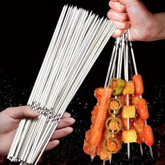   20/50db rozsdamentes acél grillező tűk, tartós, újrafelhasználható, könnyen tisztítható, alkalmas kültéri és beltéri grillezéshez Lapos bot-30cm - 20 db