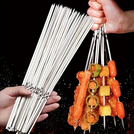 20/50db rozsdamentes acél grillező tűk, tartós, újrafelhasználható, könnyen tisztítható, alkalmas kültéri és beltéri grillezéshez Lapos bot-30cm - 50 db
