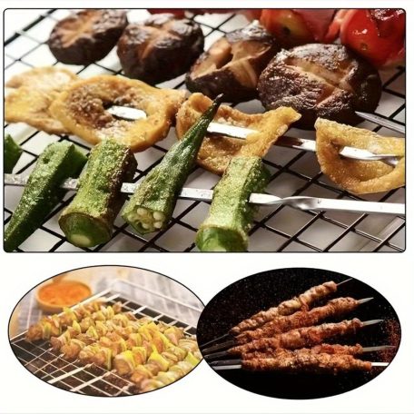 20/50db rozsdamentes acél grillező tűk, tartós, újrafelhasználható, könnyen tisztítható, alkalmas kültéri és beltéri grillezéshez Lapos bot-30cm - 50 db