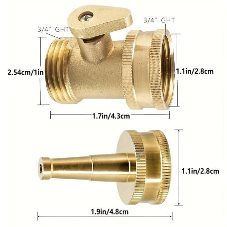 5 cm-es nagynyomású víztömlő fúvóka réz zárószeleppel, 3/4" menettel