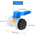 IBC tartály pillangószelep – 62 mm átmérő, kék karos zárócsap fekete kupakkal, műanyag adapter IBC tartályhoz