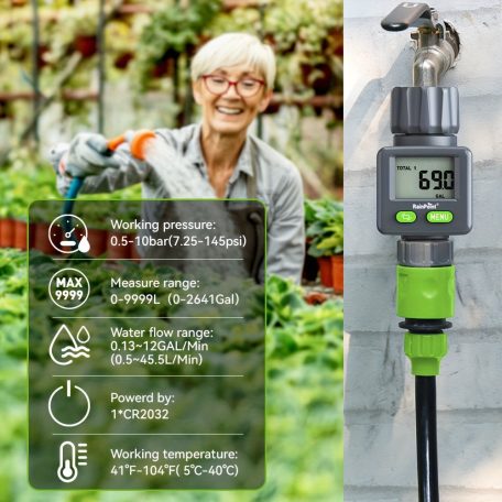 Digitális vízáramlásmérő LCD kijelzővel – 3/4” kerti tömlőhöz